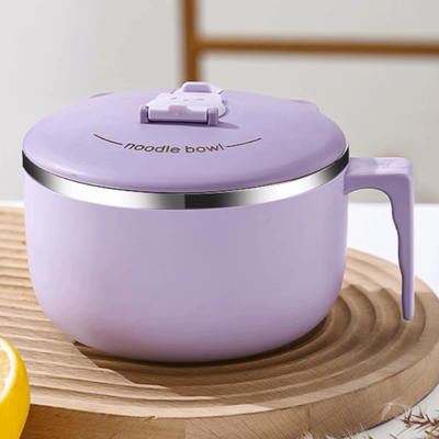 The Handy Homestead Japanese Style Stainless Steel Noodle Bowl With Lid For Dorms And Lunch purple
