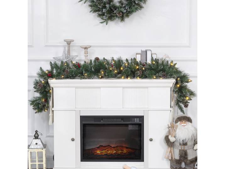 HOMCOM Guirlande Noël 1,8m LED Baies Pommes de Pin Minuterie