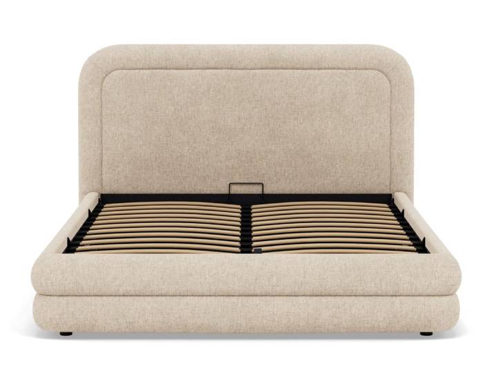 Lit coffre queen size 160x200 cm en velours texturé beige