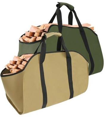 Inspired Living Heavy Duty Firewood Carrier Bag, Oxford Cloth Log Carrier Tote With Reinforced Handles khaki