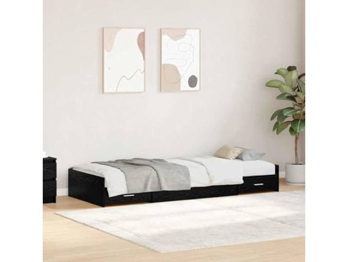 Stabiles Holzwerkstoffbett Modernes Schlafzimmergestell Bettrahmen 100x200 Bettgestell Bettrahmen Schwarz Eichen-Optik 100x200 cm Holzwerkstoff mit Schubladen Stauraum Modernes Design Massiv Kiefer