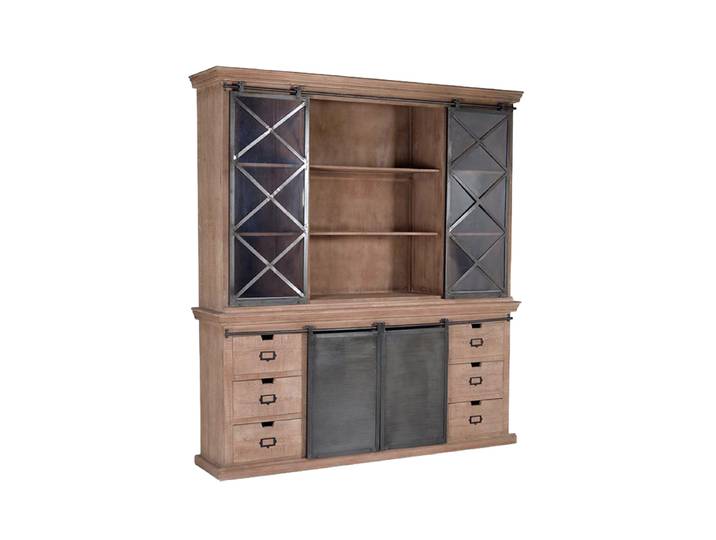 Vitrinenschrank „Tyson“ im Industial Design Mangoholz Natural, Schwarz 220 x 200 x 45 cm Giner & Colomer