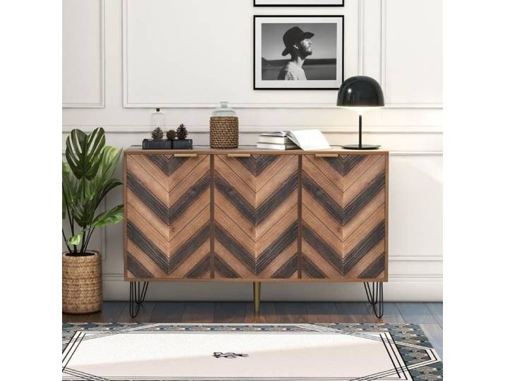 Buffet - Exclusif trois portes - Bois massif - Grand espace de rangement - Design contemporain