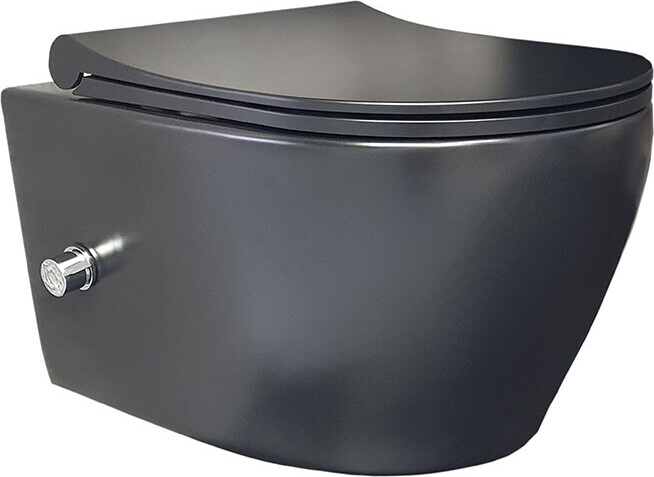 Aloni WC Schwarz Matt Spülrandlos Wand WC mit Taharet Armatur Softclose Deckel Toilette Hängend