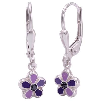 Paar Ohrhänger JOBO "Kinderohrrnge Lila Blume 21 mm", silber (lila, lila), Ohrringe, Damen, Silber 925 (Sterlingsilber), 925 Silber mit 2 lila Glassteinen
