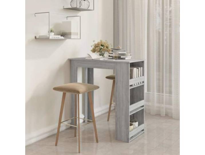 HEFZGDB Stehtisch mit 3 Ablagen Grau Sonoma 102x50x103,5cm Holzwerkstoff Bistrotisch Küchentisch modern