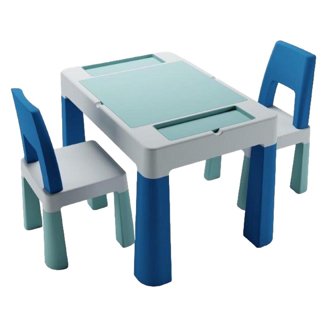Multifun Türkis Marinegrau Multifunktionstisch 3-in-1 mit zwei Stühlen (Kinderstuhl, Kindertisch) (TI-011-173)