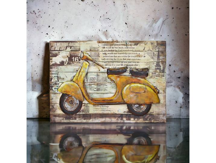 Tableau Relief Scooter Italien Vintage en Bois et Métal