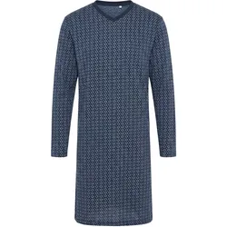 hajo Herren Nachthemd langarm - Premium Cotton, Baumwolle, V-Ausschnitt, Allover-Print Dunkelblau / 4XL