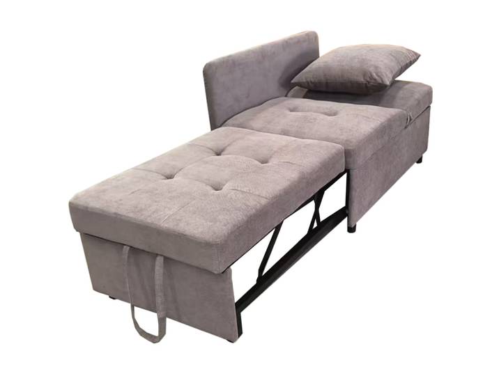 Canapé convertible en lin gris avec coussin 177x68x65 cm