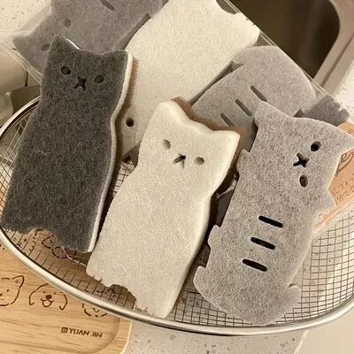 Friendly Fresh Finds Cute Cat Kitchen Sponge Set Thick, Durable Dishwashing & Cleaning Tools Cute Cat Kitchen Sponge Set Thick, Durable Dishwashing & Cleaning Tools