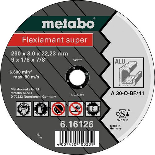 Metabo 616126000 Trennscheibe gerade 230mm 25 St. Aluminium, NE-Metalle, Kupfer, Messing, Bronze