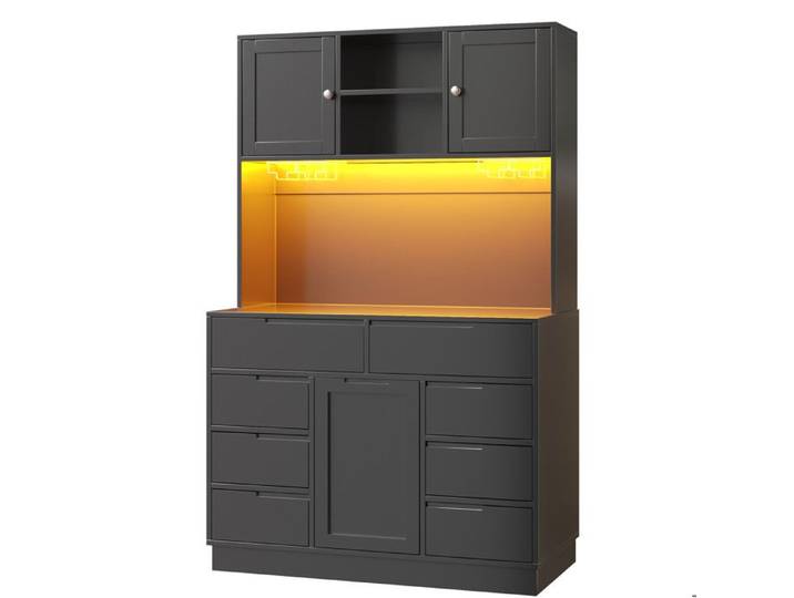 Colonne de cuisine noire – LED intelligente 8 tiroirs 120 x 40 x 183 5 cm