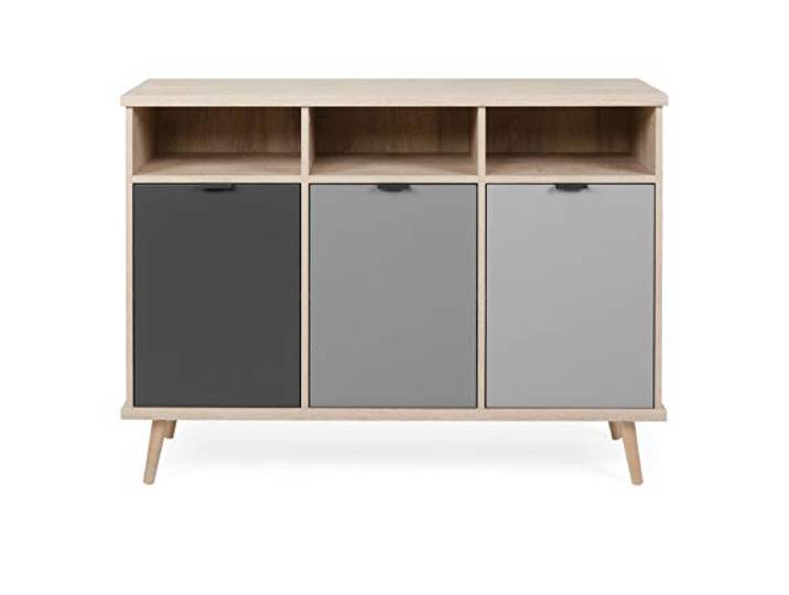 EPIK Sideboard Eiche Endgrain und grau Kommode 120 x 88 cm mit Füße in Eiche Endgrain massiv