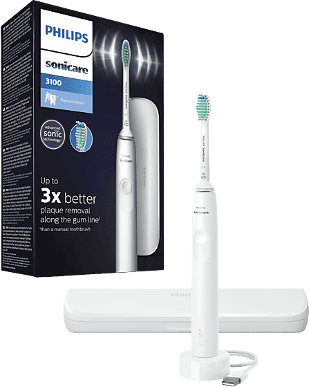 Cepillo eléctrico - Philips Sonicare 3100 HX3673/13, Tecnología sónica, sensor de presión, temporizadores intuitivos, Blanco