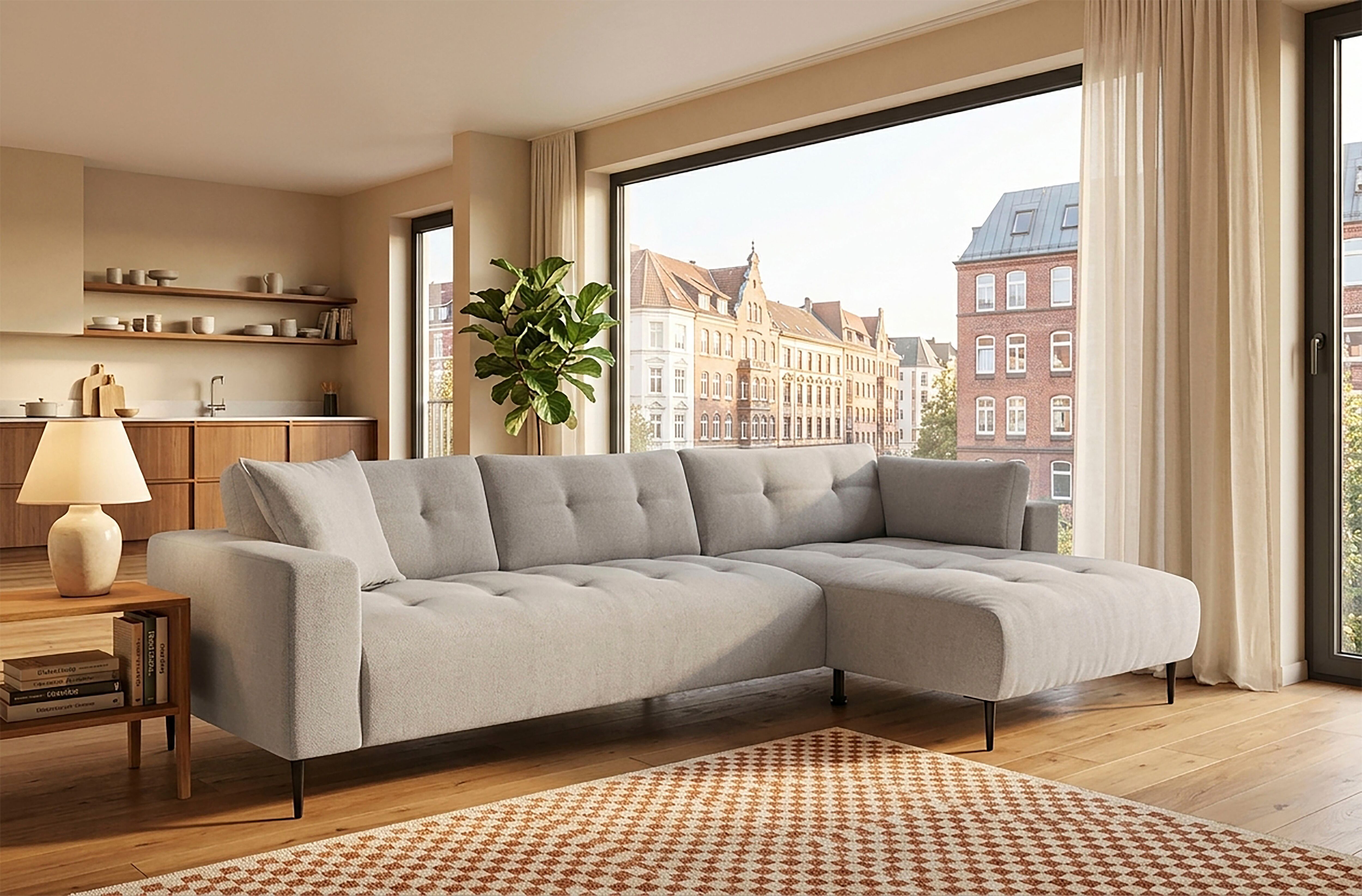 Ecksofa TRENDS BY HG "Leo, B: 309, in Cord und Chenille", beige (b737 vinci 25 light grau), B:309cm H:79cm T:158cm, 95% Polyester;5% Polyamide, Sofas, Ecksofa