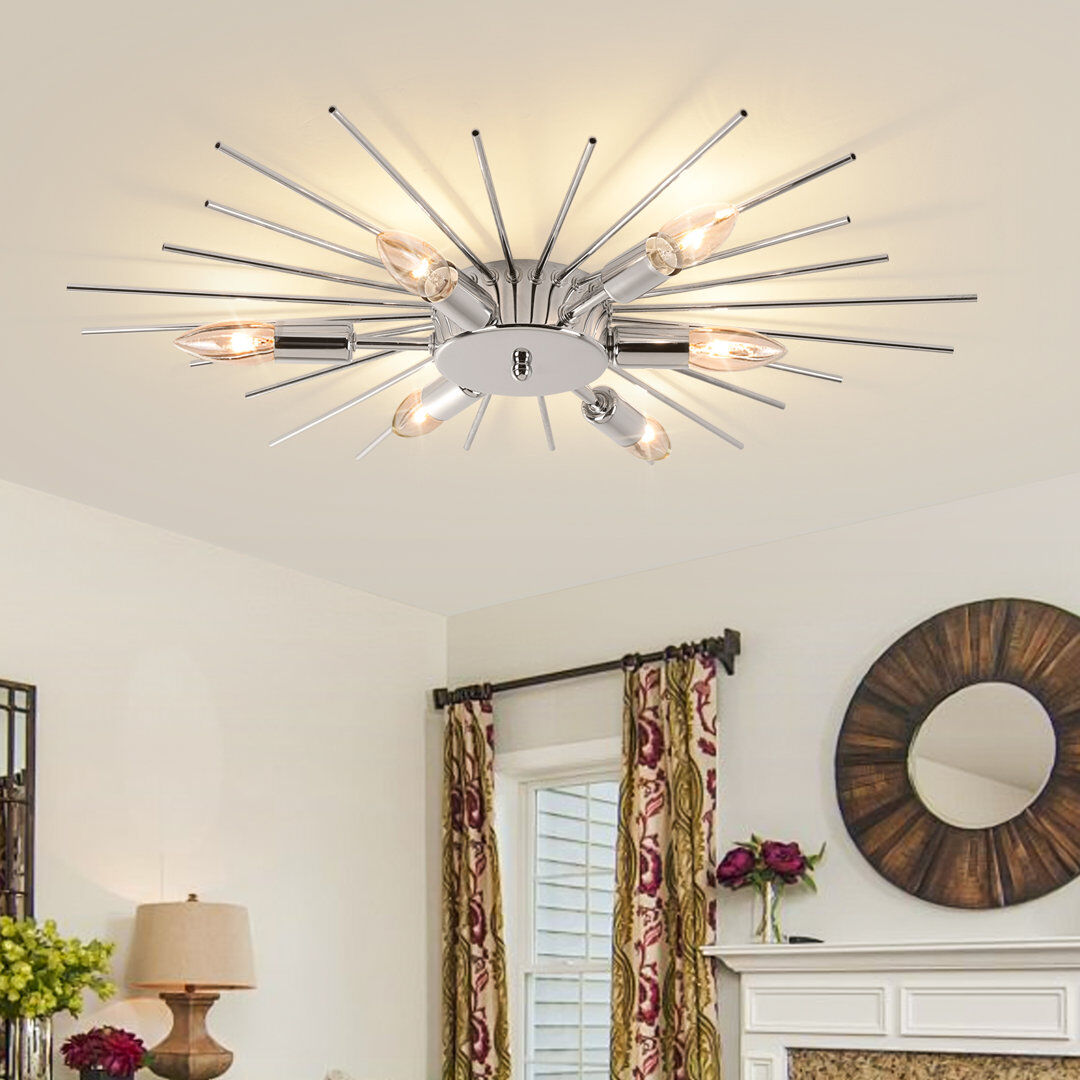 Blue Elephant Freja 6 - Light 60cm Dimmable Sputnik Flush Mount Chrome 5cm H X 60cm W X 60cm D