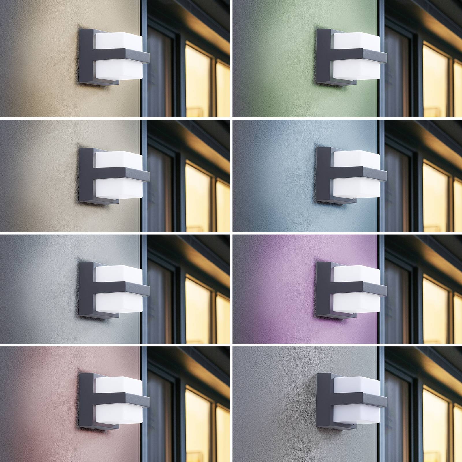 Lindby Smart LED-Außenwandleuchte Fyra eckig CCT RGB Tuya Lindby, dimmbar, alu / grau / zink, Aluminium, Modern, Smart Home Wandleuchte außen