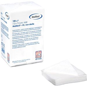 MaiMed Vlieskompressen nicht haftend, 4-lagig, unsteril, saugfähig, 7,5 x 7,5 cm, 100 Stück