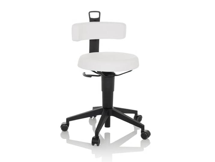 hjh OFFICE Chaise d'équilibre réglable en Hauteur Top Work Flex PU Tabouret de Travail Mobile avec Dossier\, Similicuir Blanc