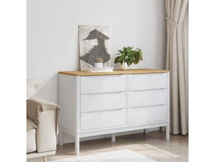 (SOLDE d'été) Commode - Décor salon/Dessus robuste - FLORO blanc bois de pin massif *aspect pratique8735672