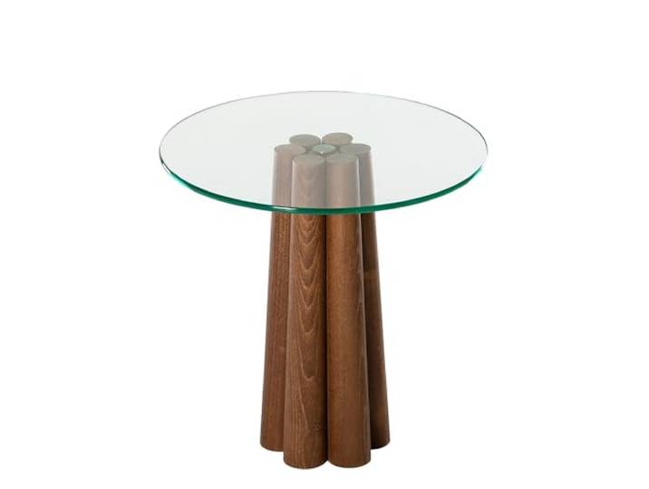 Hanah Home Moderner Couchtisch, 50 x 50 x 50 cm, Tischplatte aus 100% Sicherheitsglas, Gestell aus Buchenholz, Oberfläche in Walnuss und Transparent Stilvolles und funktionales Design