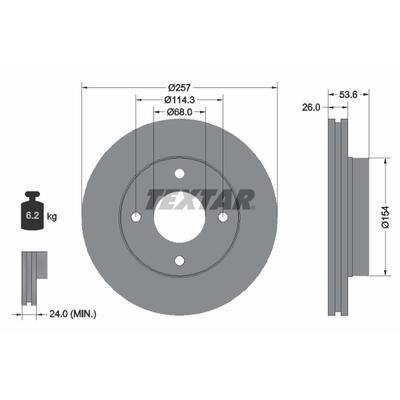 TEXTAR Bremsscheibe PRO 92253103 257mm 26mm für NISSAN