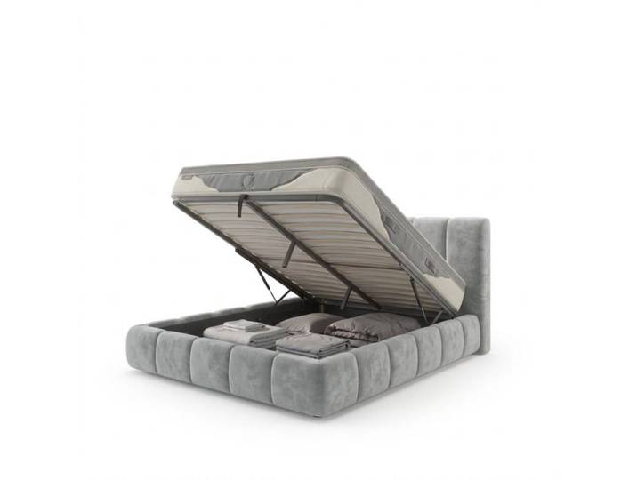 Ensemble lit coffre Everest et matelas Platinium 140x190 - Tissu Chenille Gris