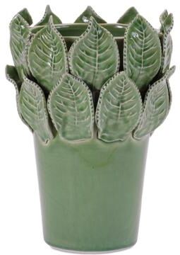 Melrose International "Stoneware Vase with Leaves Accent 7.5""H"