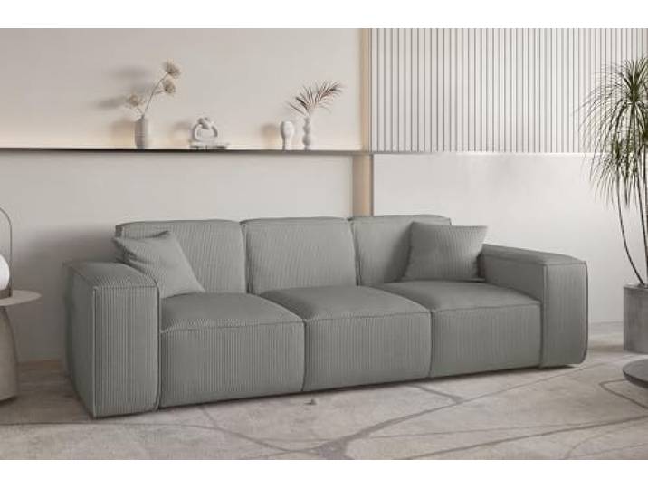 Fun Möbel Sofa Designersofa CELES Premium 3-Sitzer in Stoff Scala (Grau)