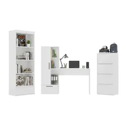Möbelset Schreibtisch Cosmo + Kommode Alma + Regal Palermo WEISS fürs Zimmer