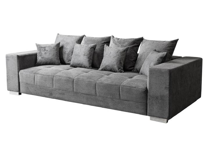 Big Sofa Cord grau 254 cm - Nosagunterfederung - BORNEO