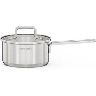 Kasserolle HANSEATIC "DAILY", silber (silberfarben), H:8cm Ø:16cm, Töpfe, Kasserolle, handfreundliche Griffe, Literskala, Glasdeckel, Induktion