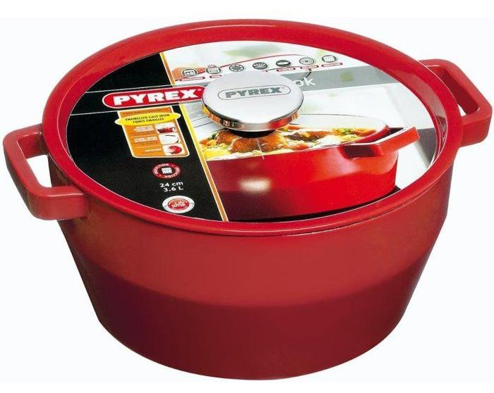 Pyrex Cocotte Ronde Slowcooker, Rood, 3,6 liter, Diameter: 24 cm