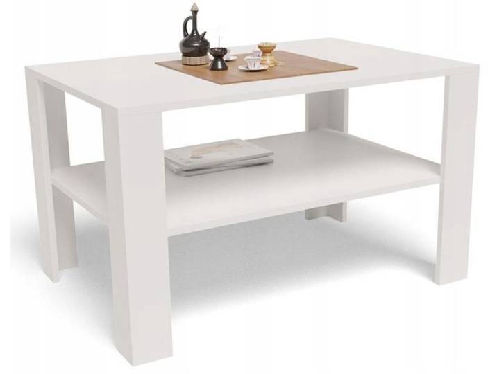 Table Basse $ Blanc - Table de salon avec étagère - 100x68x60 cm