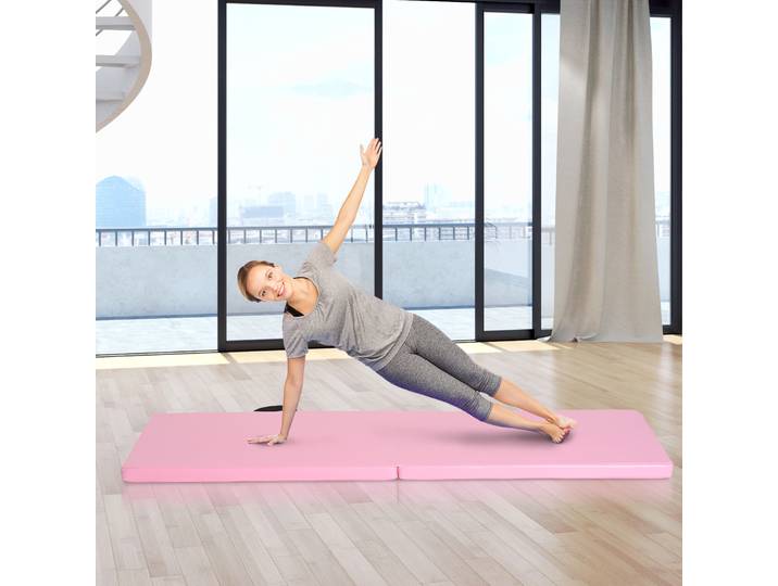 HOMCOM Tapis Gym Yoga Pliable Rose 180x60cm