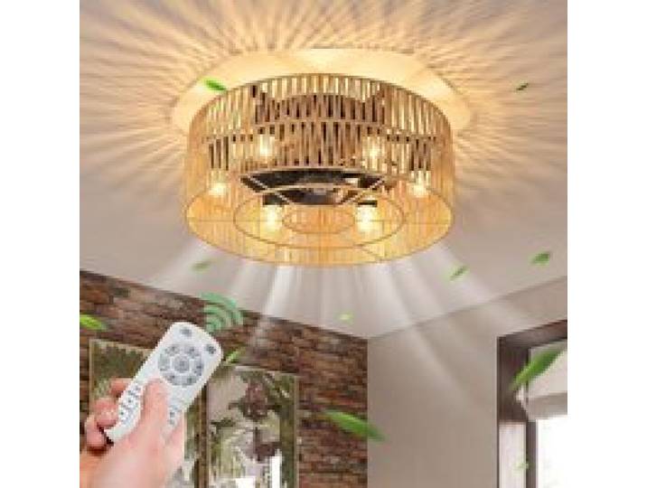 Ganeed ventilateurs de plafond avec lumières ventilateur de plafond de ferme de style industriel 50cm Boho Rotin en cage lampe E27