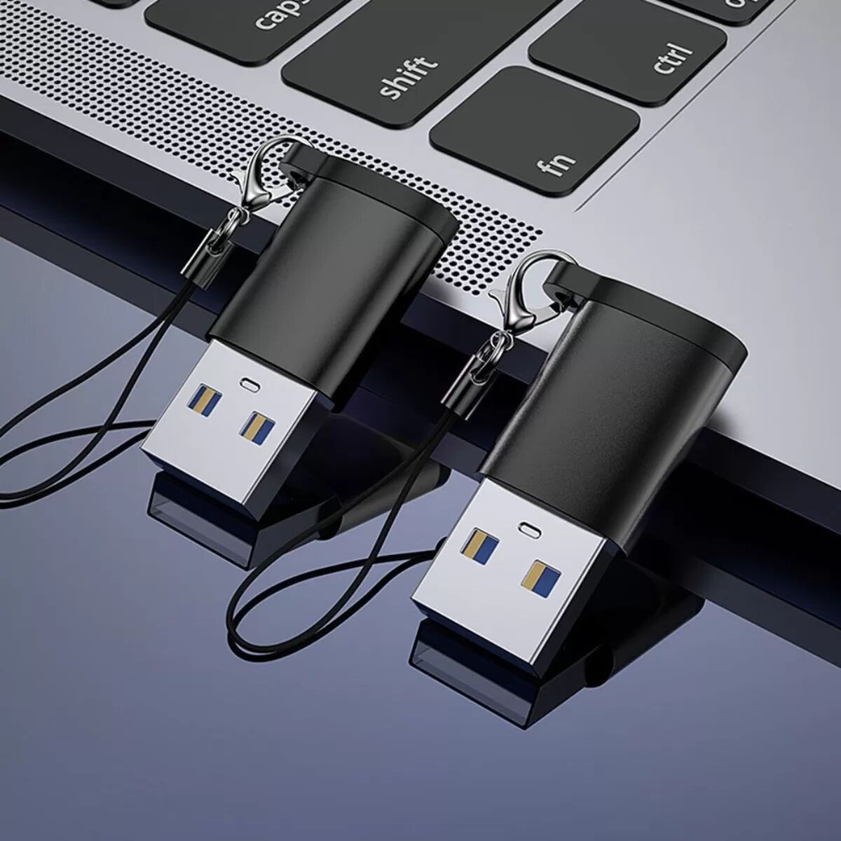 INF Adaptateur Type-C femelle vers USB 3.0 - Lot de 2 - Adaptateur USB C OTG haute vitesse avec porte-clés, noir et argent