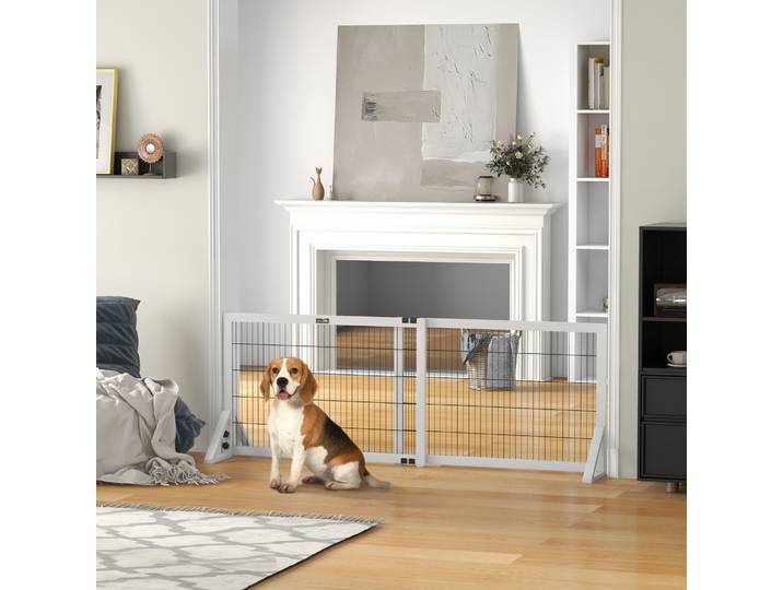 PawHut Barrière Chien 2 Panneaux Réglable 101-181cm Bois Acier Blanc