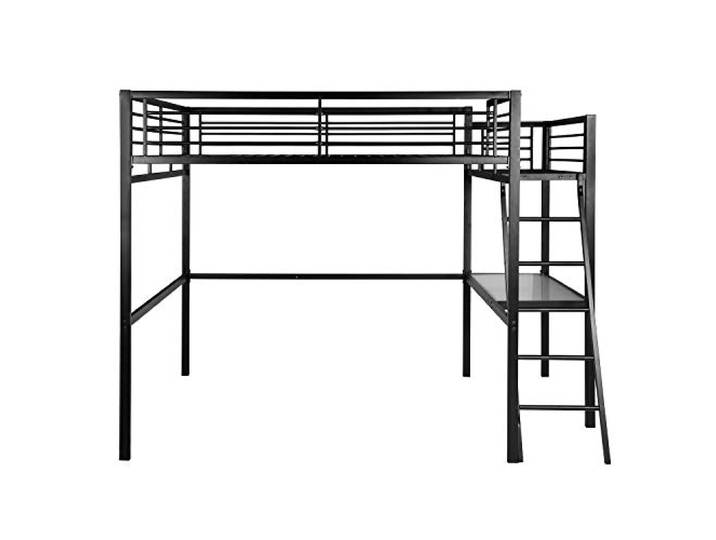 MEUBLE Cosy Hochbett 140x190cm Bettrahmen Etagenbett mit Lattenroste und Schreibtisch aus Glas und Metall, Industriell, für Erwachsene und Kinder, Schwarz