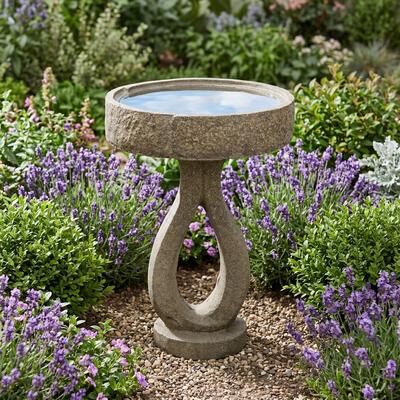 Meedzom 21.8 Inch Tall Modern Concrete Bird Bath for Patio and Garden Decor