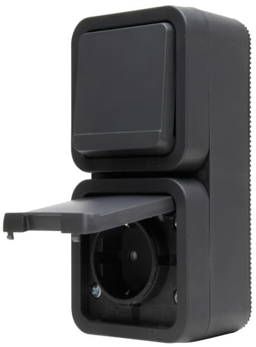 MARIS uit-/wisselschakelaar stekkercombinatie voor vochtige ruimtes, verticale opbouw, IP55, antraciet