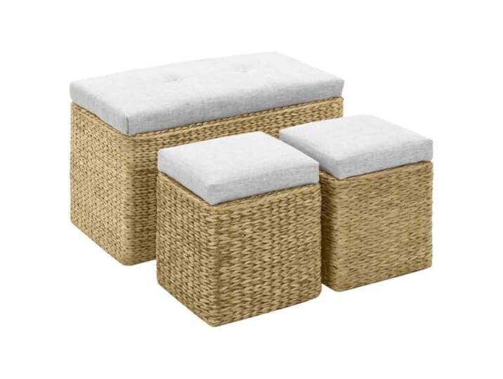 Makastle Sitzbank mit 2 Ottomanen Seegras Grau