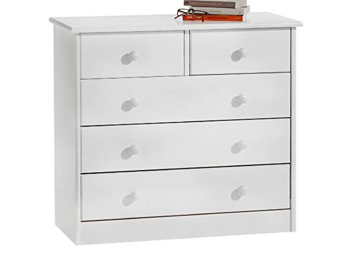 IDIMEX Kommode, schöne Anrichte mit 5 Schubladen, praktisches Sideboard aus massiver Kiefer in weiß, Zeitlose Schubladenkommode mit Holzgriffe