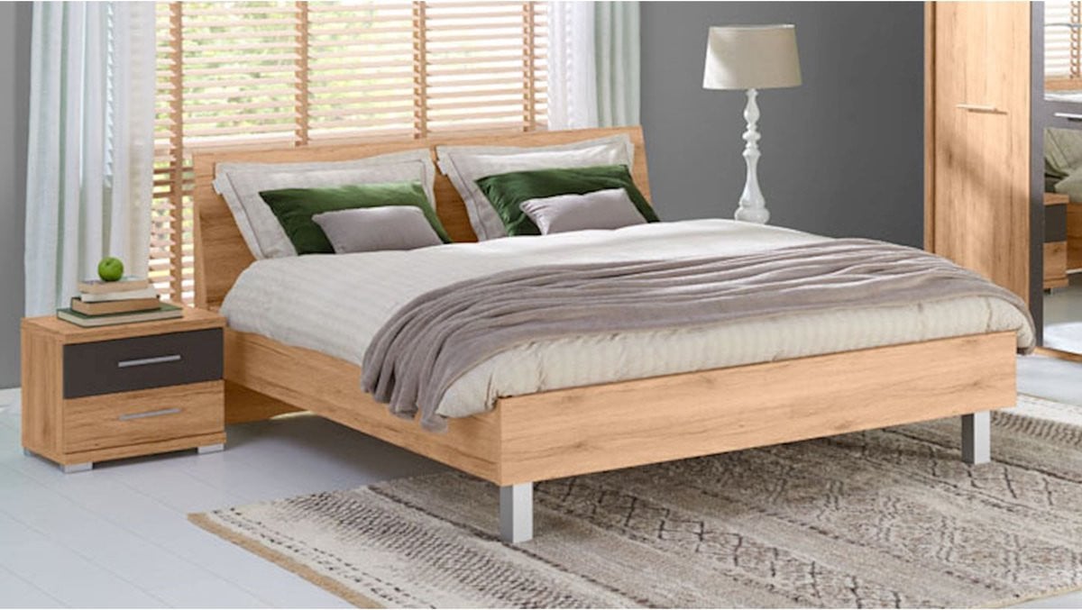 Maxi Bed Glasgow bed voor volwassenen in balkeneiken, B/D: 140 x 200 cm
