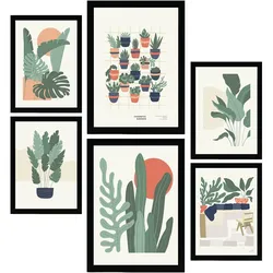 POSTER Set Mit 6 Minimalistischen In Pastellfarben Wüstenpflanzen Drucke Von Landschaften Und Natur Für Innenarchitektur A3 & A4 Schwarzer Rahmen