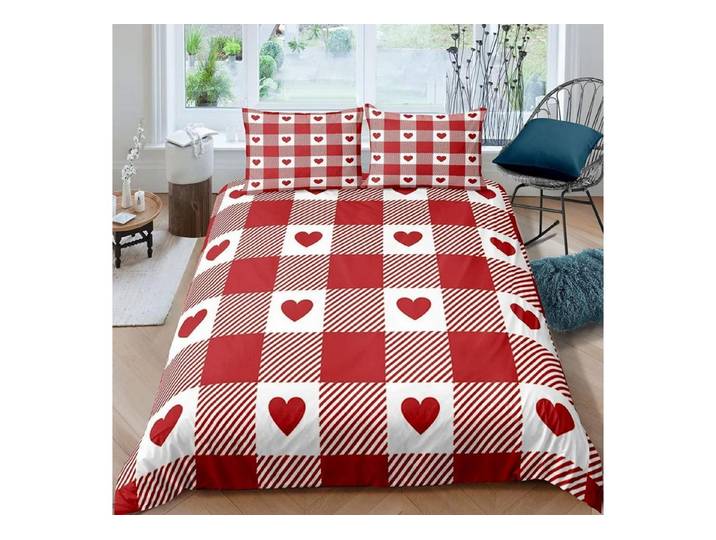LuxusKollektion Jugendbettwäsche Bettwäsche 200x200cm 3tlg. Rot Kariert