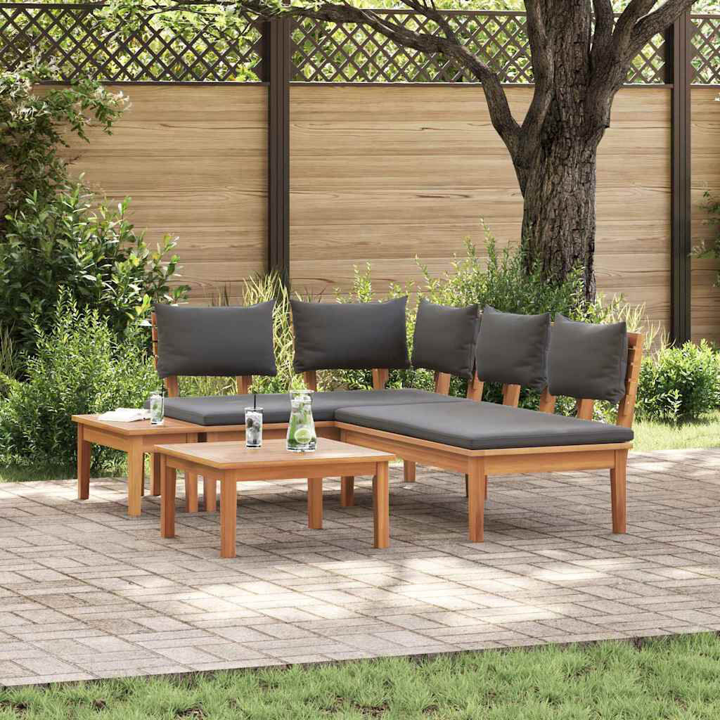 Highland Dunes Garden Bench Set With Cushion With Storage 4 Pcs Brown, Grey Grey 4