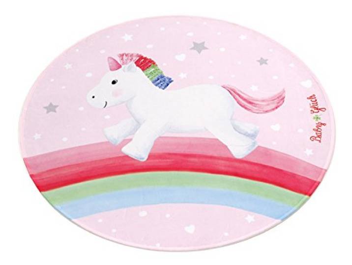 Baby Glück Kinderteppich Weich und Soft, Ø100 cm Rund Teppich in Farbe Pink, Öko-Tex zertifiziert für Kinderzimmer und Babyzimmer, freundliche Bildmotive für Babys