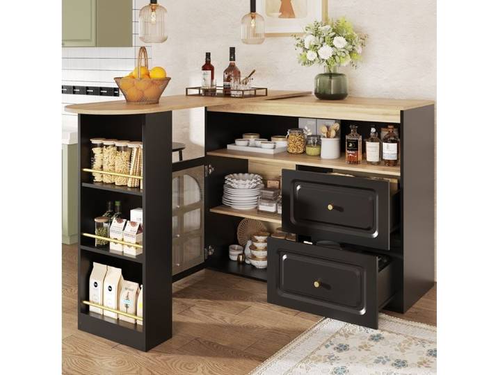 VUENOR Buffet de cuisine 138-204x39x104 cm noir – rotatif 360° extensible